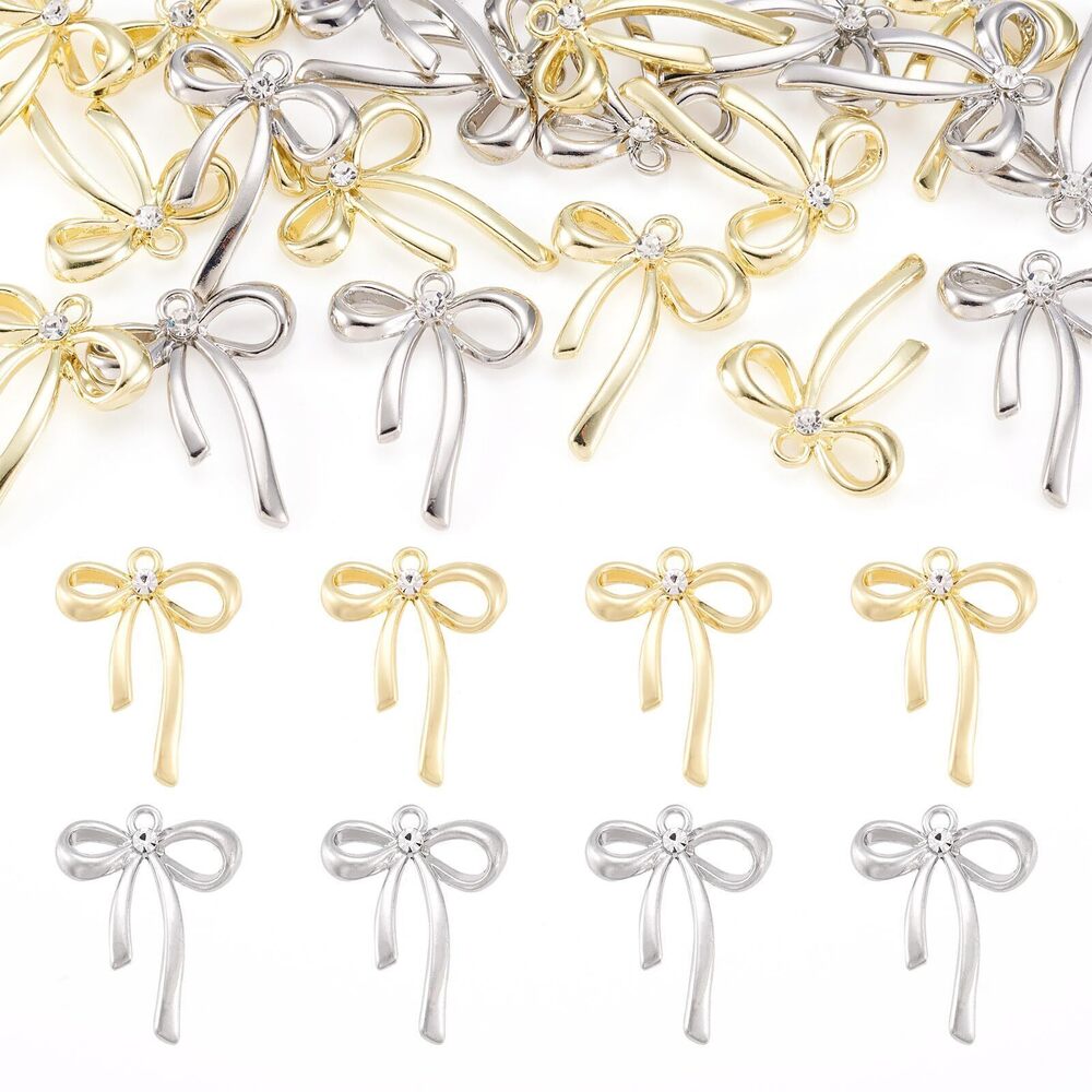 2343 Beadthoven 20Pcs Alloy Bowknot Charms Pendants Silver Golden Bow